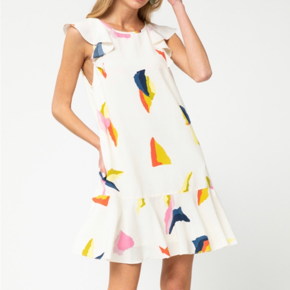 Ruffled Cute White Boutique Dress with Pattern and Tie in the Back Sprin…